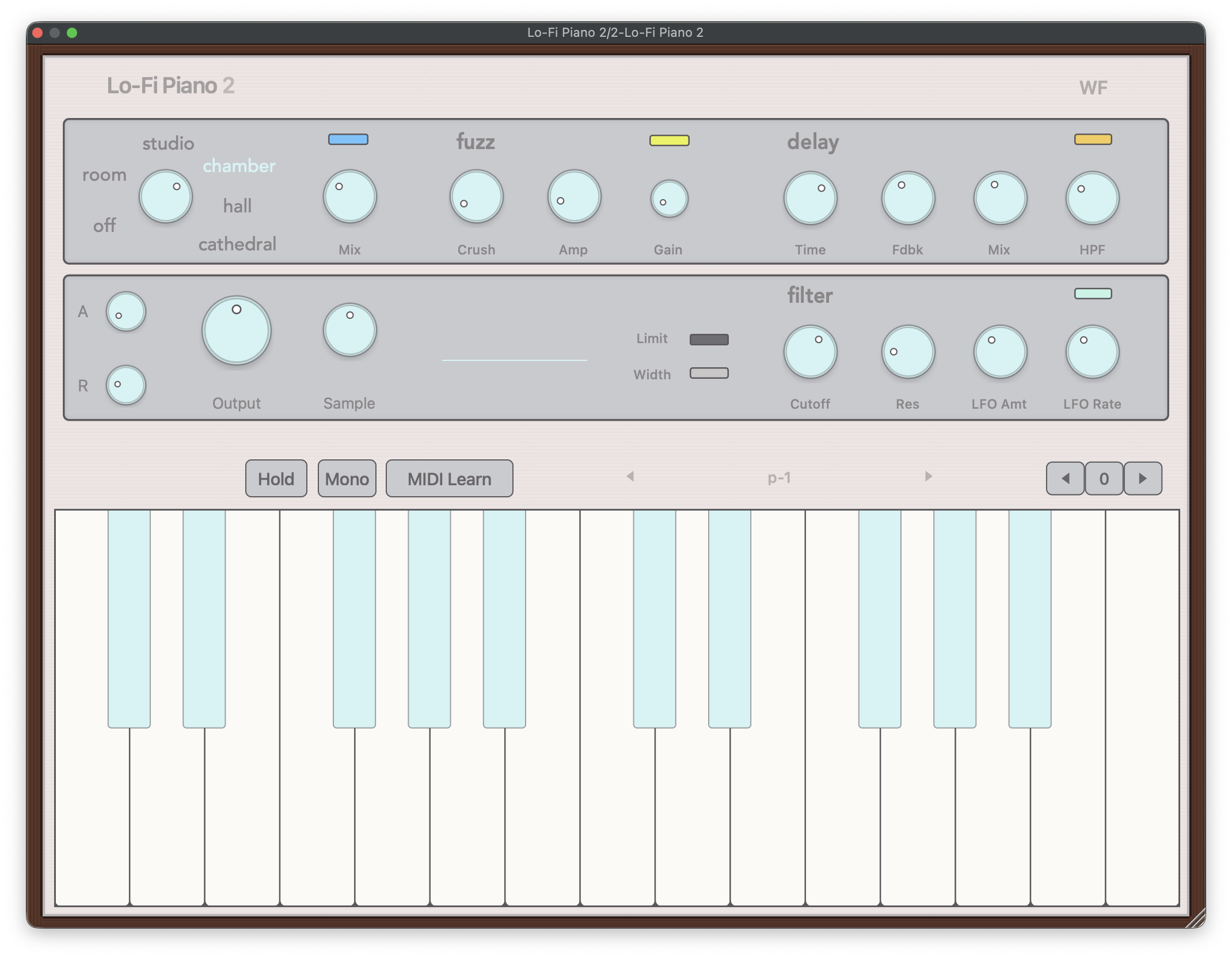 Lo-Fi Piano 2 light theme with the on-screen keyboard